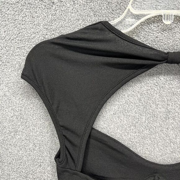 Commense Top Womens Medium Black Cutout cap Sleeve stretch semi sheer - Picture 14 of 16